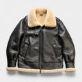Men's Aviator Jacket With Deep Pile Collar And Zip Front - Dark Brown