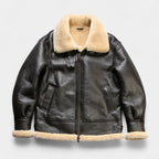 Men's Aviator Jacket With Deep Pile Collar And Zip Front - Dark Brown