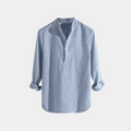 Men's Band Collar Popover Shirt With Half Placket - Light Blue