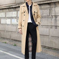 Men's Belted Trench Coat With Double-Breasted Front - Khaki