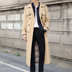 Men's Belted Trench Coat With Double-Breasted Front - Khaki
