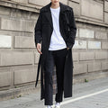 Men's Belted Trench Coat With Double-Breasted Front - Black