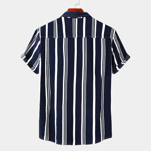 Men's Bold Vertical Stripe Shirt With Short Sleeves - Colour options