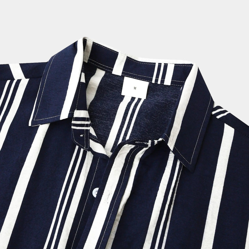 Men's Bold Vertical Stripe Shirt With Short Sleeves - Colour options