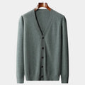Men's Button-Front Cardigan With V Neckline - Military Green