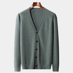 Men's Button-Front Cardigan With V Neckline - Military Green