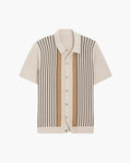 Men's Button-Front Knit Shirt With Vertical Stripes - Beige