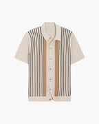 Men's Button-Front Knit Shirt With Vertical Stripes - Beige