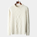 Men's Cable-Knit Crew Neck Jumper With Ribbed Trims - White
