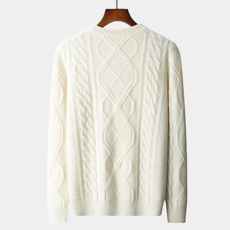 Men's Cable-Knit Crew Neck Jumper With Ribbed Trims - Colour options