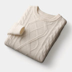 Men's Cable-Knit Crew Neck Jumper With Ribbed Trims - Colour options