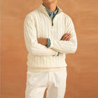 Men's Cable-Knit Half-Zip Jumper With Stand Collar - Colour options