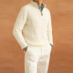 Men's Cable-Knit Half-Zip Jumper With Stand Collar - Colour options