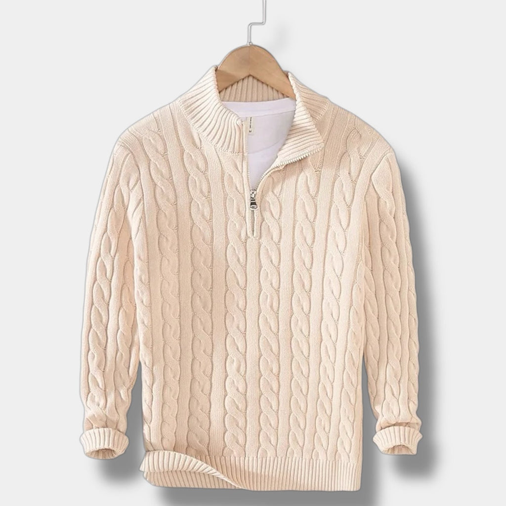 Men's Cable-Knit Half-Zip Jumper With Stand Collar - Colour options