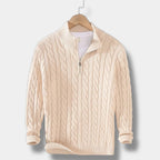 Men's Cable-Knit Half-Zip Jumper With Stand Collar - Colour options