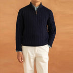 Men's Cable-Knit Half-Zip Jumper With Stand Collar - Colour options