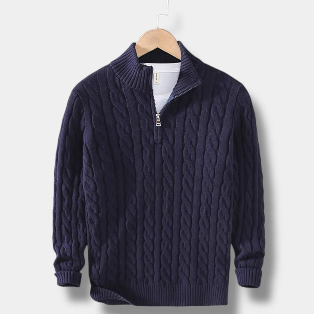 Men's Cable-Knit Half-Zip Jumper With Stand Collar - Colour options