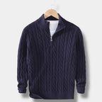 Men's Cable-Knit Half-Zip Jumper With Stand Collar - Colour options