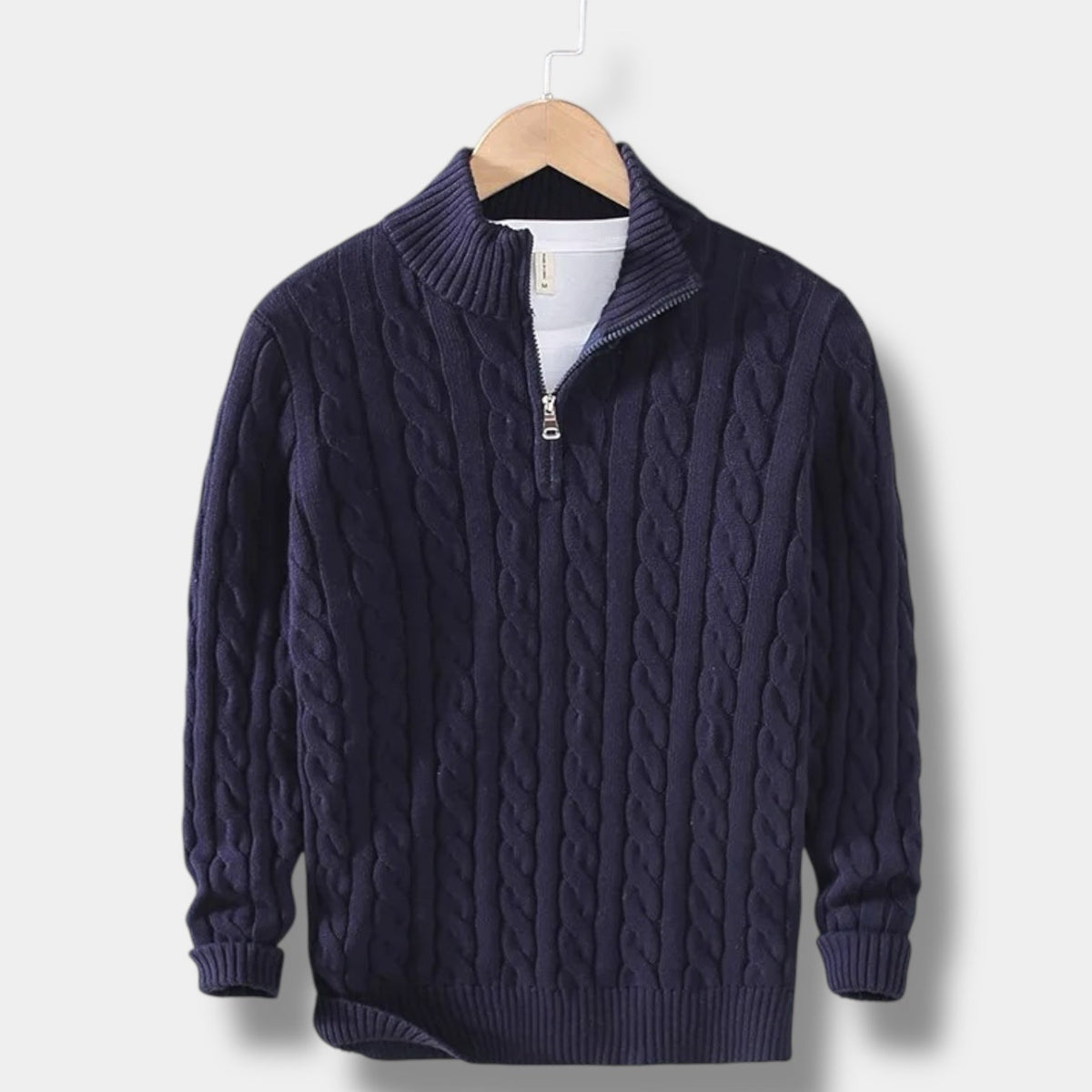 Men's Cable-Knit Half-Zip Jumper With Stand Collar - Colour options