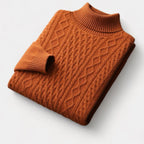 Men's Cable-Knit Mock Neck Jumper With Ribbed Collar - Colour options
