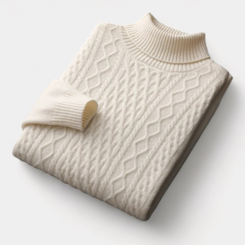 Men's Cable-Knit Mock Neck Jumper With Ribbed Collar - Colour options
