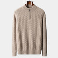 Men's Cable-Knit Quarter-Zip Jumper With Stand Neck - Camel