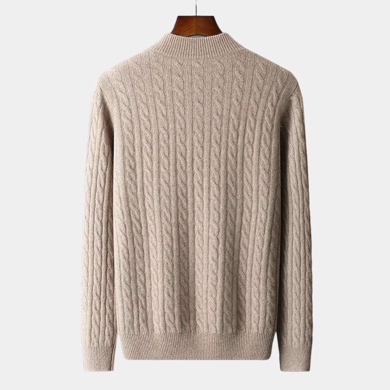 Men's Cable-Knit Quarter-Zip Jumper With Stand Neck - Colour options