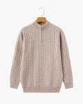 Men's Cable-Pattern Half-Zip Jumper With Ribbed Collar - Beige