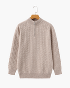 Men's Cable-Pattern Half-Zip Jumper With Ribbed Collar - Beige