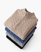 Men's Cable-Pattern Half-Zip Jumper With Ribbed Collar - Colour options