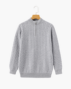 Men's Cable-Pattern Half-Zip Jumper With Ribbed Collar - Grey
