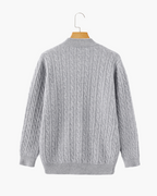 Men's Cable-Pattern Half-Zip Jumper With Ribbed Collar - Grey