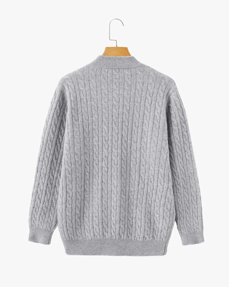 Men's Cable-Pattern Half-Zip Jumper With Ribbed Collar - Grey