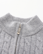Men's Cable-Pattern Half-Zip Jumper With Ribbed Collar - Grey