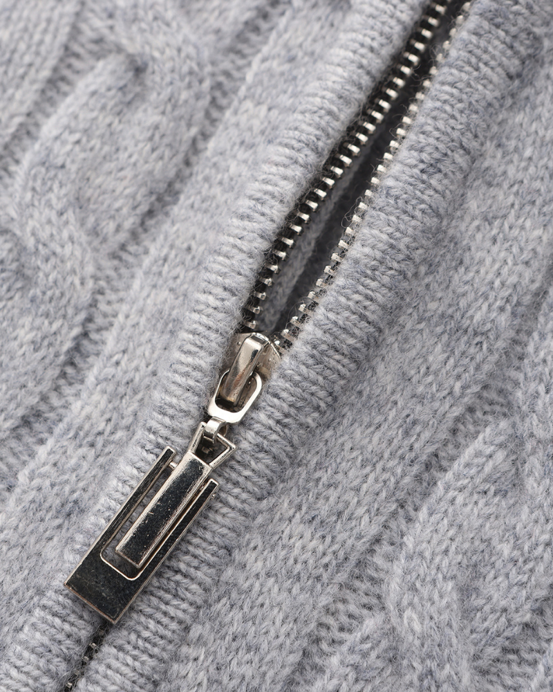 Men's Cable-Pattern Half-Zip Jumper With Ribbed Collar - Grey