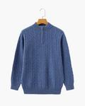 Men's Cable-Pattern Half-Zip Jumper With Ribbed Collar - Blue