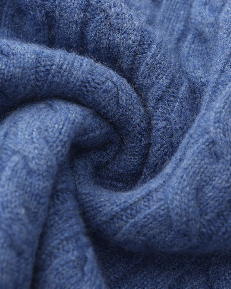 Men's Cable-Pattern Half-Zip Jumper With Ribbed Collar - Blue