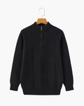 Men's Cable-Pattern Half-Zip Jumper With Ribbed Collar - Black