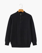 Men's Cable-Pattern Half-Zip Jumper With Ribbed Collar - Black
