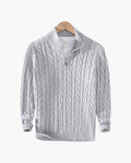 Men's Cable-Pattern Jumper With Ribbed Half-Zip Neck - Grey