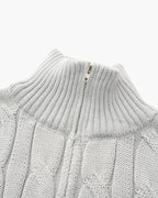Men's Cable-Pattern Jumper With Ribbed Half-Zip Neck - Grey