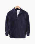 Men's Cable-Pattern Jumper With Ribbed Half-Zip Neck - Marine