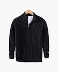 Men's Cable-Pattern Jumper With Ribbed Half-Zip Neck - Black