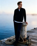 Men's Cable-Pattern Jumper With Ribbed Half-Zip Neck - Black