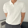 Men's Cable-Textured Knit Polo With Open Collar - White