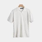 Men's Cable-Textured Knit Polo With Open Collar - Colour options