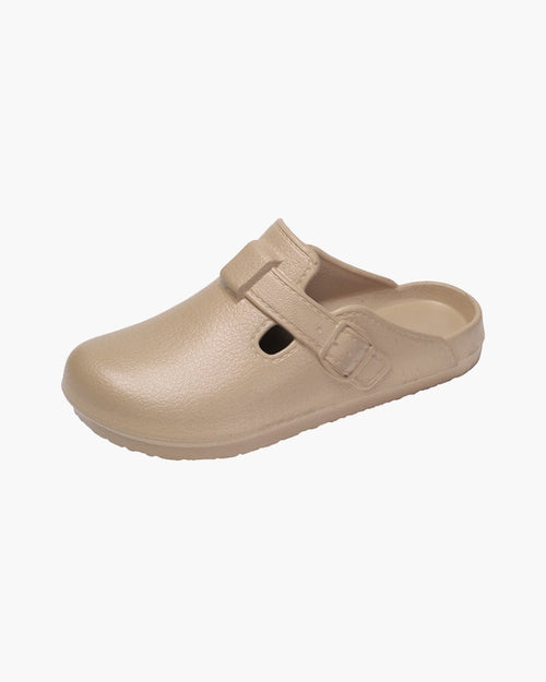Men's Closed-Toe Buckle Clogs With Open-Back Design - Beige