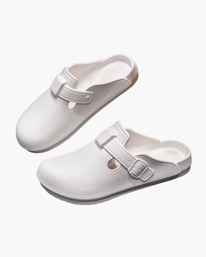 Men's Closed-Toe Buckle Clogs With Open-Back Design - White