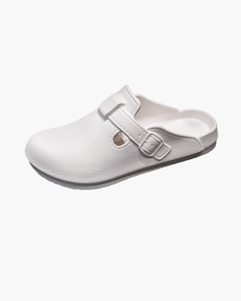 Men's Closed-Toe Buckle Clogs With Open-Back Design - White