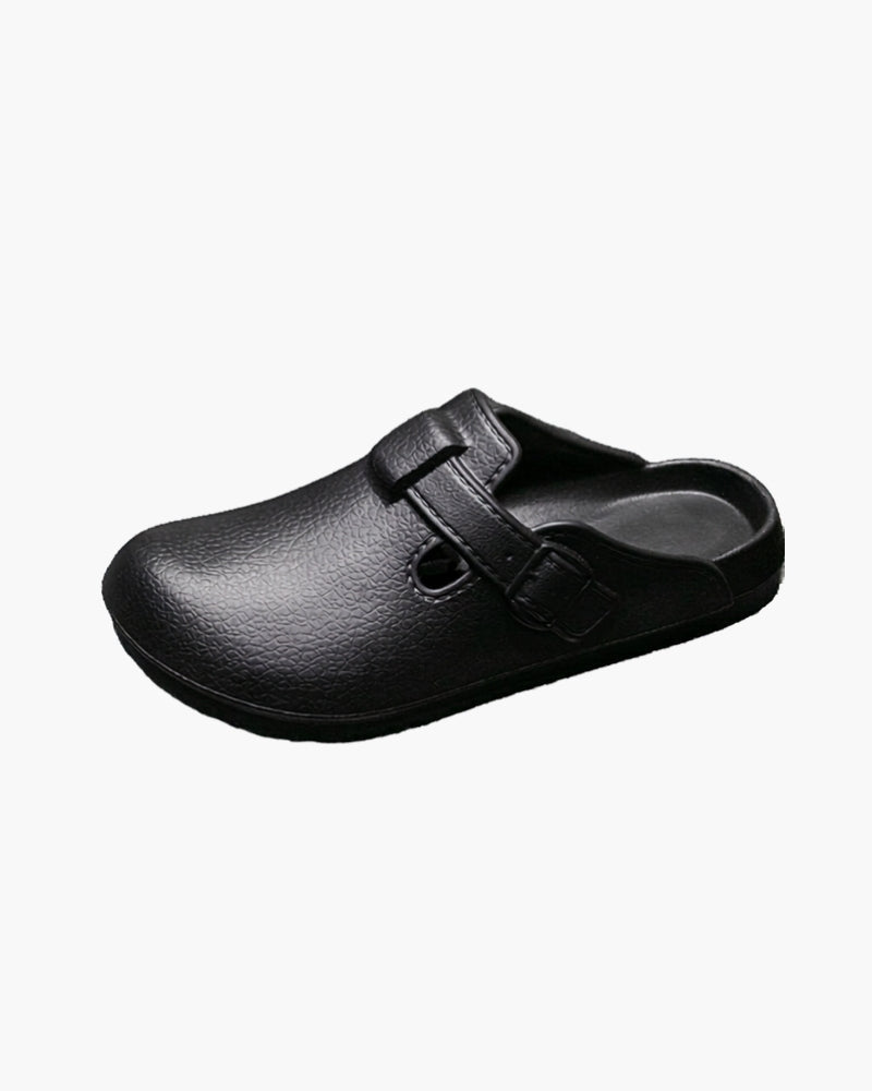 Men's Closed-Toe Buckle Clogs With Open-Back Design - Black